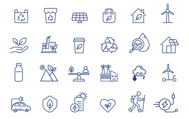 Eco-Friendly Sustainability Icons | Renewable Energy Symbols | Green Living Graphics | Solar Power | Recycling | Wind Turbines | Electric Vehicles | ESG | Climate Action | Environmental Awareness.