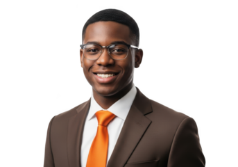 Smiling young man in business attire isolated on transparent background