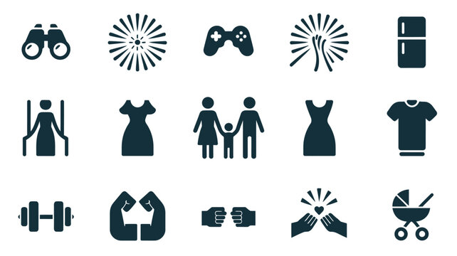 A collection of diverse lifestyle and family icons represents various aspects of modern life.