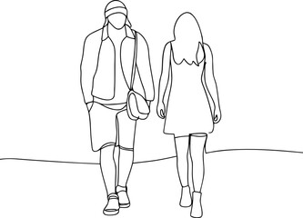 Outline drawing of couple walking together on path