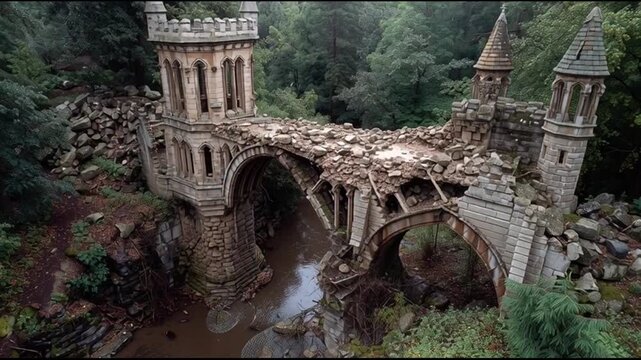 Gothic Castle Bridge Collapsing