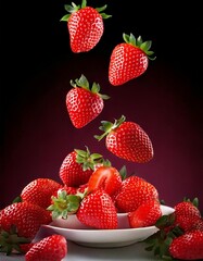 strawberries on black background