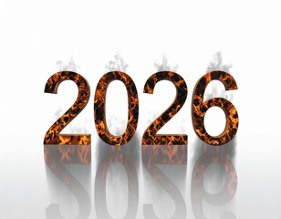 2026 in Fiery Texture with Smoke and Reflection