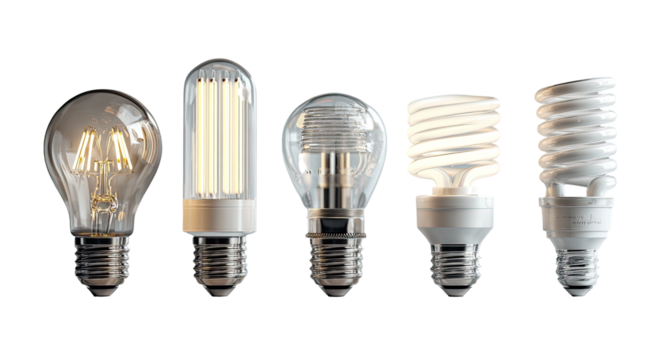 Various light bulbs, diverse shapes and styles