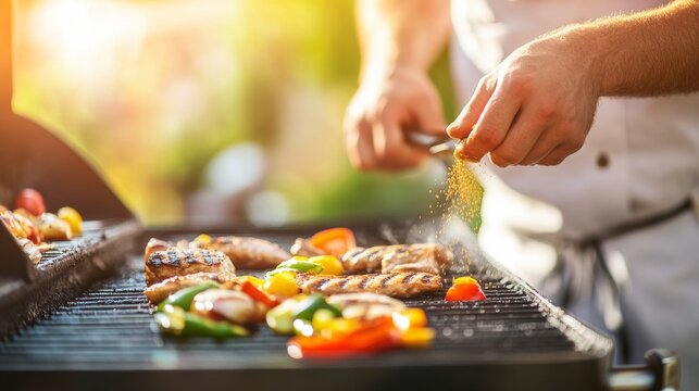 Chef Seasoning Grilled Meat and Vegetables, BBQ , Summer