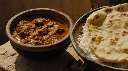 Close up of an Indian Lamb Vindaloo Curry and Rice