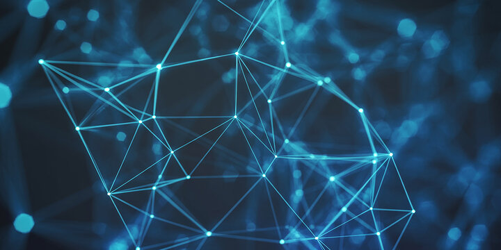 Abstract blue digital network of connected glowing dots and lines technology connection