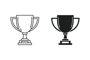 Trophy icon set, line and solid style, depicting a cup for winning a competition isolated on