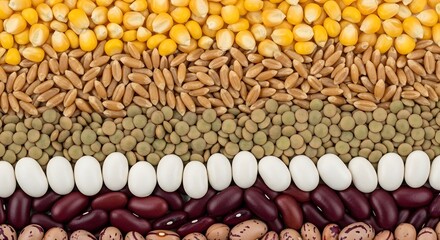 Assorted grains and legumes background healthy food concept