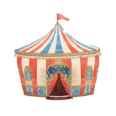 Fototapeta premium Vintage watercolor illustration of a red and white striped circus big top tent