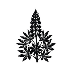Black silhouette of a tall lupine flower with palmate leaves