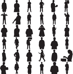 Hand made Doctor Silhouette Set of diverse people silhouettes vector illustration of various standing poses isolated on white background for graphic design and creative projects