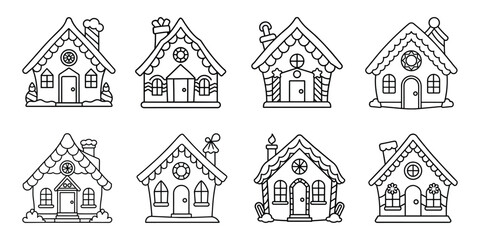 Obraz premium Gingerbread House Vector Set Cute Christmas Cookie Houses Line Art Collection