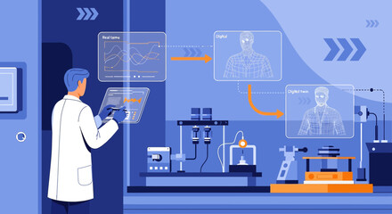 Scientist operating technological instruments in a futuristic laboratory setting for innovative