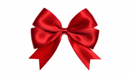 A classic and elegant red satin ribbon bow, perfectly tied for a special occasion gift or decoration, isolated on a clean white background