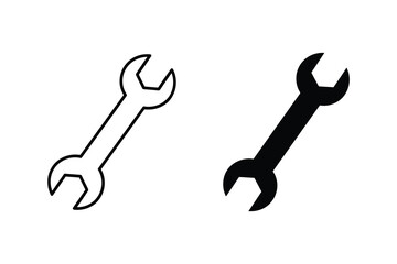 Wrench icon in two styles isolated on, outline and solid, tool for repair and maintenance, vector illustration, simple and minimalist design
