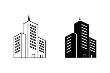 Obraz premium A comparison of building icons, one in outline and one in solid fill, isolated on