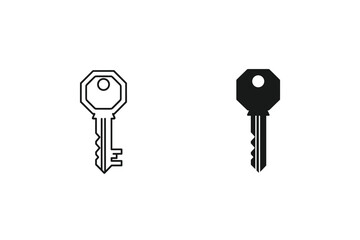A comparison of key icons, one in outline and one in solid fill, isolated on
