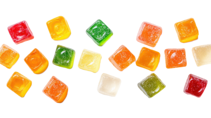 Colorful Gummy Cubes on Transparent Background