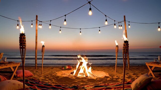 Loopable video background of a beach party setup