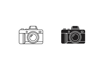 Two camera icons, one outline and one filled, isolated on