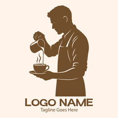 Barista waiter preparing coffee cup latte Vector logo