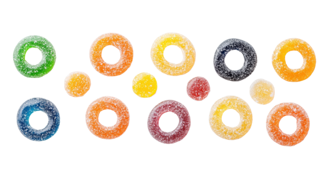 Colorful Gummy Rings on Transparent Background