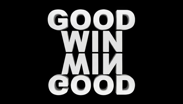 Three Dimensional White Lettering Spelling Good Win Good Against a Black Background