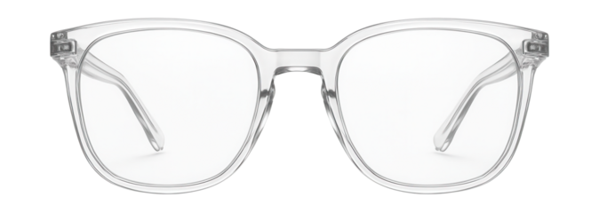 Large clear reading glasses with see-through frames.