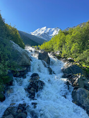 waterfall in the French Alps on the Tour du Mont Blanc 