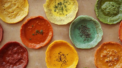 Obraz premium Colorful Ethiopian Injera Dishes with Savory Stews Served Closeup