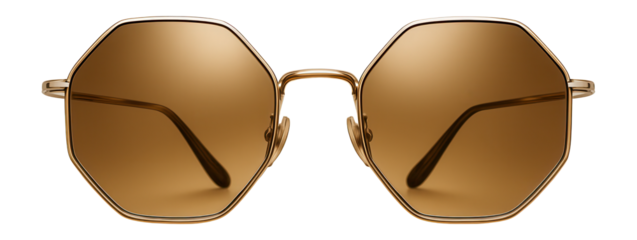 Hexagonal mirrored shades with bronze-tinted lenses.