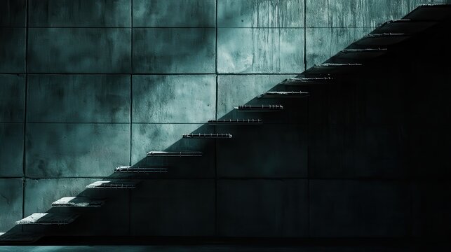 Concrete staircase in shadow displaying angular architectural detail
