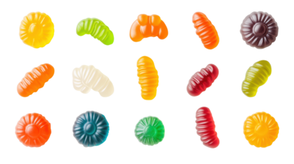 Assorted Colorful Gummy Candies on Transparent Background