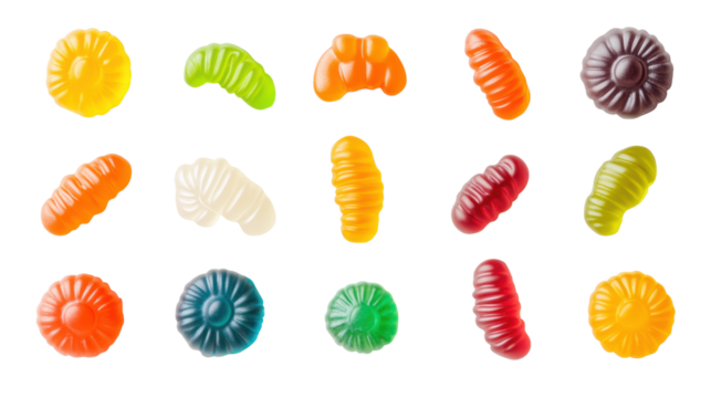 Assorted Colorful Gummy Candies on Transparent Background