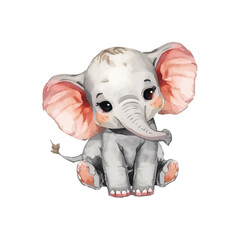Adorable Watercolor Baby Elephant Illustration Playful and Cute Animal Art for Designs