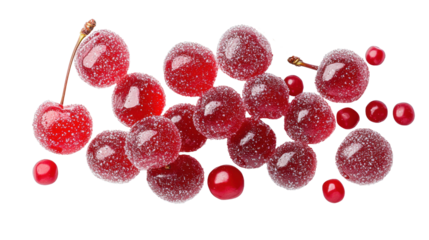 Red Gummy Cherries with Sugar on Transparent Background