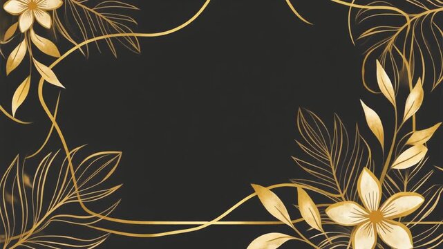 Elegant Golden Floral Frame on Dark Background for Invitations and Designs.