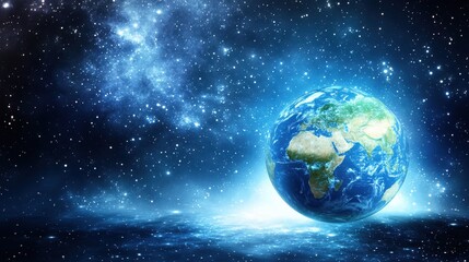 Obraz premium Earth in space viewed from afar with brilliant lights