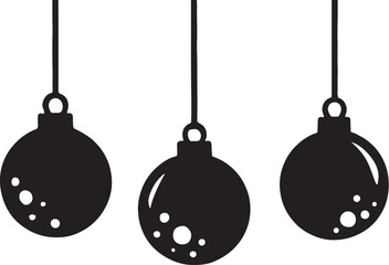 Glass baubles set. Hanging 3D transparent Christmas balls vector art silhouttes styl