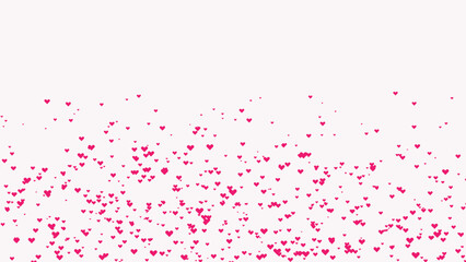 Scattered small pink hearts confetti on a clean white background