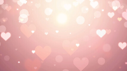 Soft pink and peach hearts glow in dreamy bokeh—romantic ambiance radiates warmth and emotional depth.
