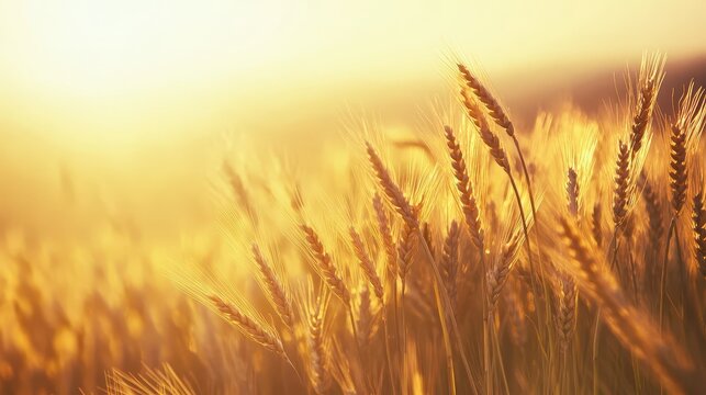 Golden wheat field basking in the warm summer sunlight