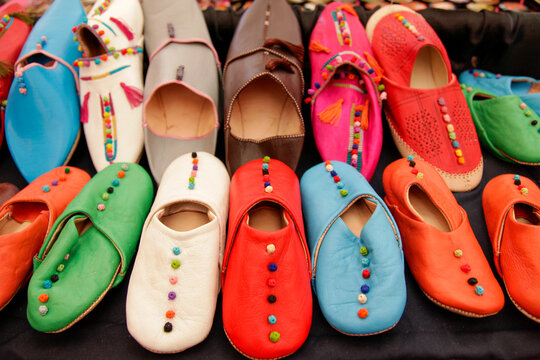 Santa Fe, New Mexico, United States.  Hand crafted colorful slippers