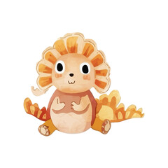 Cartoon Animal Happy Lion Cub with a Watercolor Style Illustration