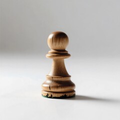 Single Wooden Chess Pawn Piece Standing on White Background Strategy Concept