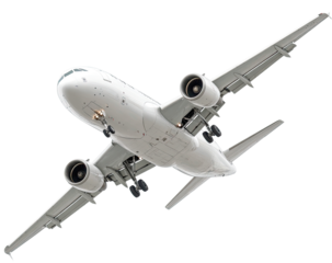 White passenger jet in flight, angled view (1)