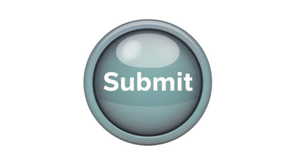 3D round submit button with glassy design isolated