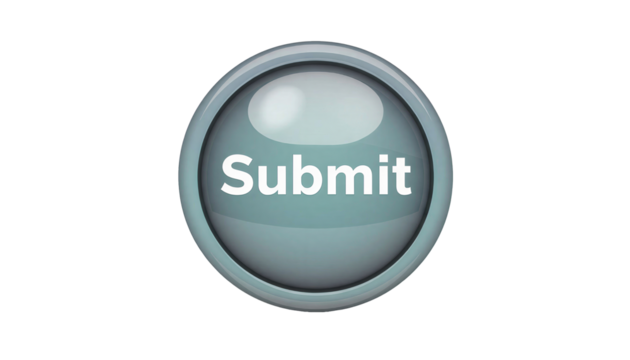 3D round submit button with glassy design isolated