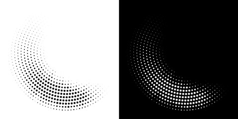Halftone Circular Dot Pattern. Circle Frame using Halftone Dots Raster Texture. Polka Dots. Spiral logo Icon. Radial design element. Vector Illustration.